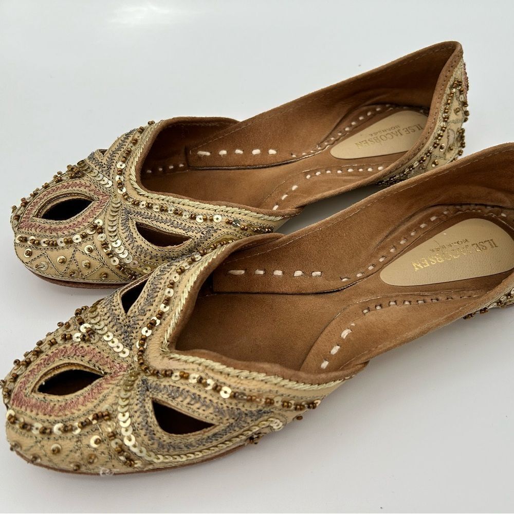 ILSE Jacobsen gold and cream leather flats, new, size 38